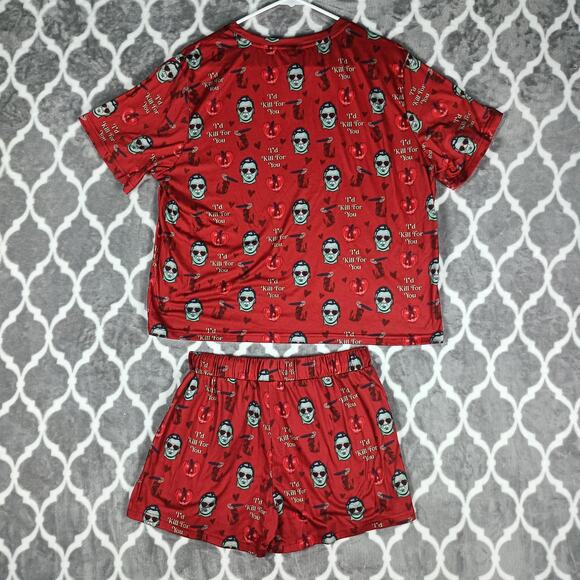 A Black Star Pajama Set Womens Large Red Halloween Horror Graphic Shorts Lounge - Picture 3 of 9